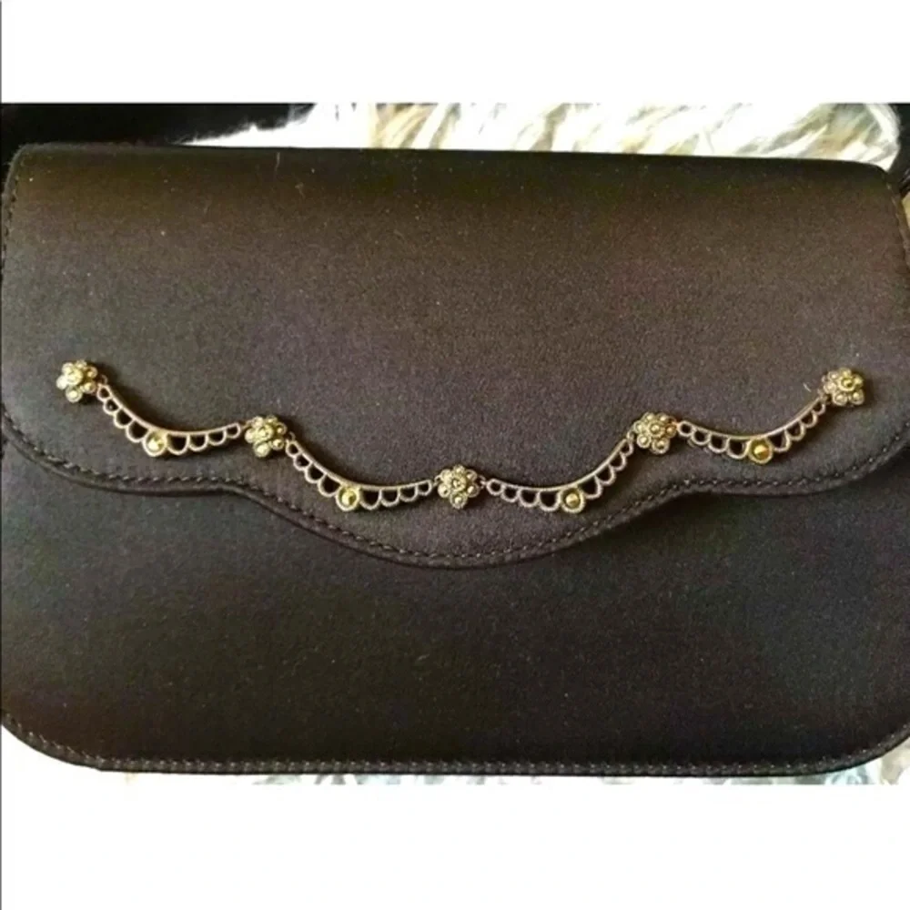 Judith Jack Floral Marcasite Satin Detachable Strap Small Clutch Handbag Purse